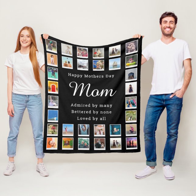 Couverture Polaire Meilleure maman Fête des mères Collage photo Noir (En situation)
