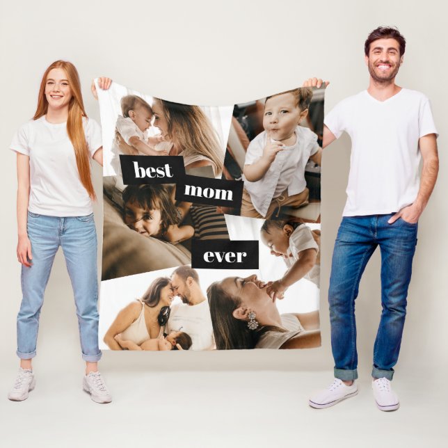 Couverture Polaire Meilleure Maman Jamais Famille Collage Fleece Blan (En situation)