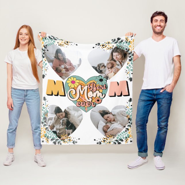 Couverture Polaire Meilleure maman Jamais Multi-Coeur forme Photo Fle (En situation)