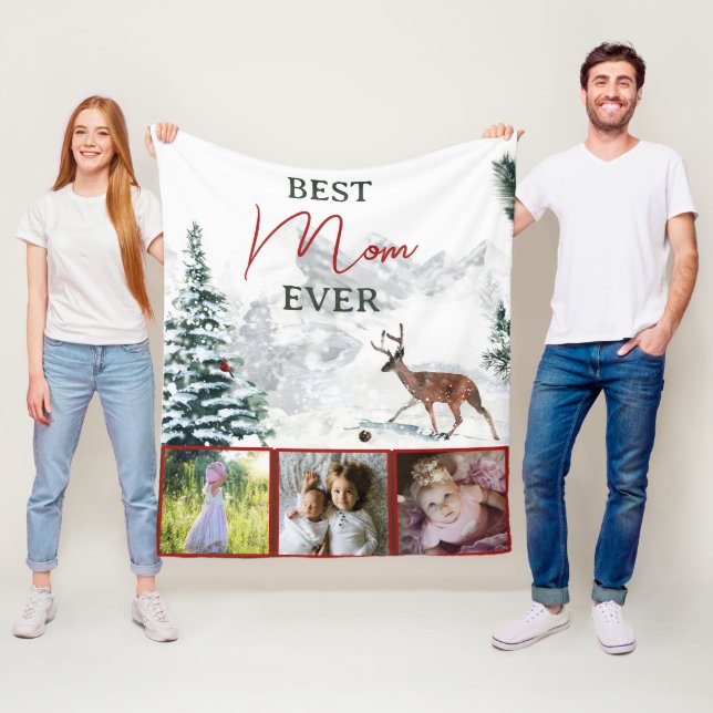 Couverture Polaire Meilleure maman jamais Rustic Deer Winter Scène ph (En situation)
