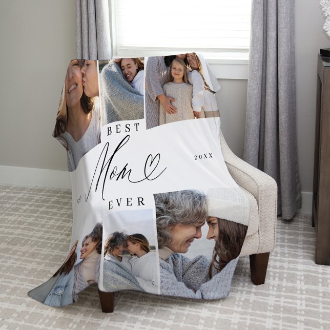 Couverture Polaire Meilleure Maman Jour Script Fête des mères Collage (Best Mom Ever Script Mothers Day Photo Collage Fleece Blanket)