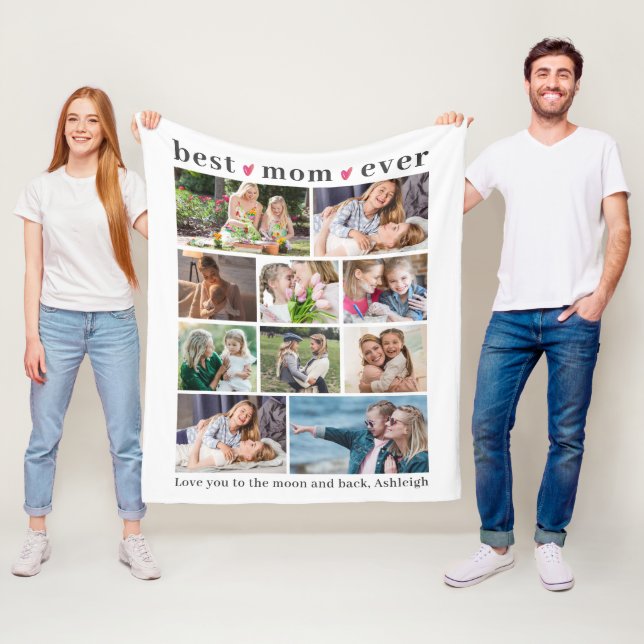 Couverture Polaire MEILLEURE MOM JAMAIS 10 Coeurs Collage Photo Perso (En situation)