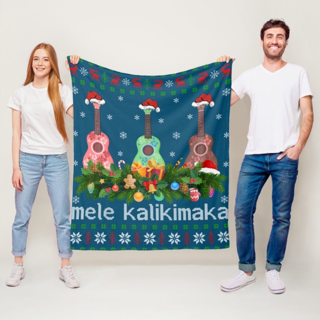 Couverture Polaire Mele Kalikimaka Ukulele Guitar Gift Ugly Ukulele (En situation)