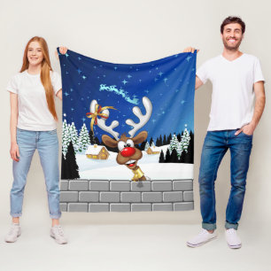 Couverture Polaire Mème de Noël drôle de renne qui regarde par-dessus