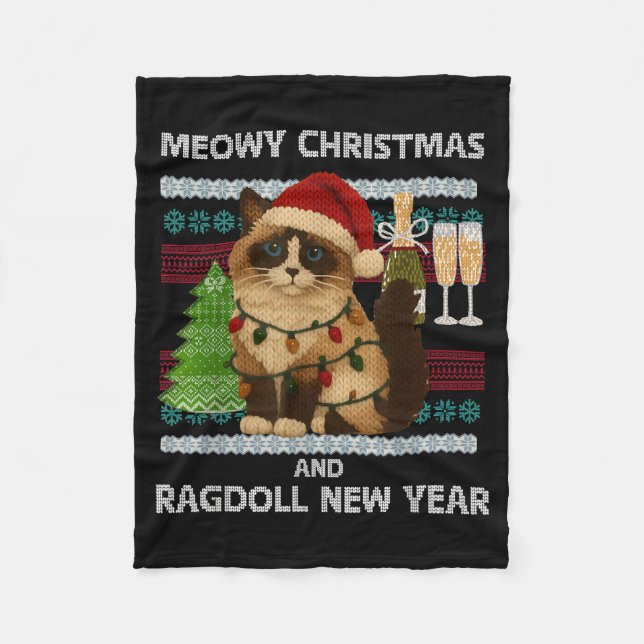 Couverture Polaire Meowy Christmas Funny Ragdoll Cat Santa Hat Ugly S (Devant)