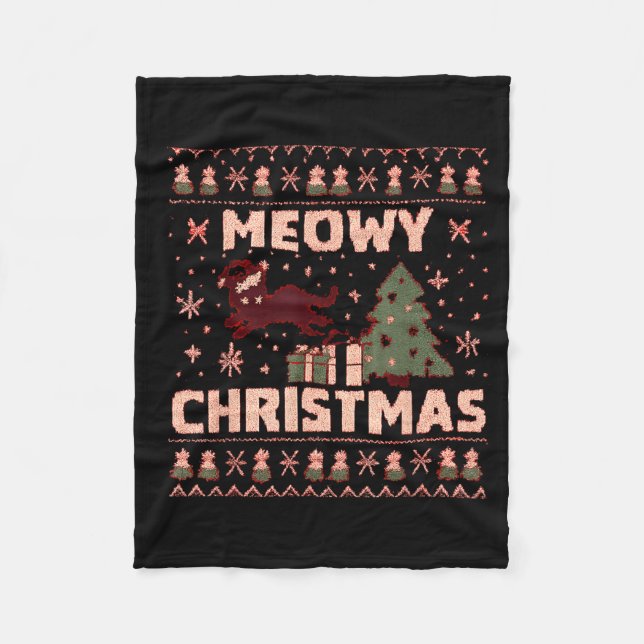 Couverture Polaire Meowy Christmas Xmas Tree Cat Ugly Sweater Pajamas (Devant)