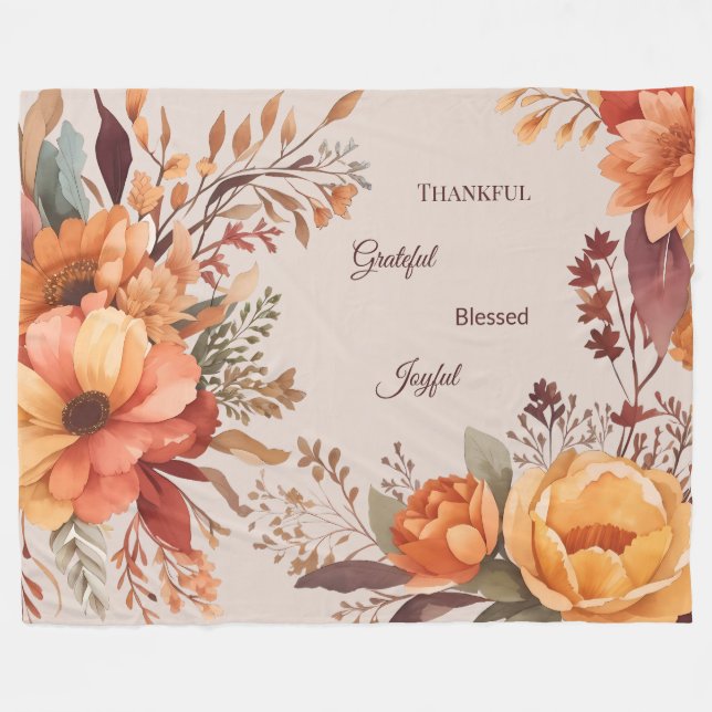 Couverture Polaire Merci Grategul Béni Floral Thanksgiving (Devant (Horizontal))