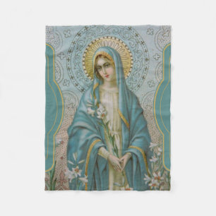 Couverture Polaire Mère bénie Mary de Vierge avec des lis