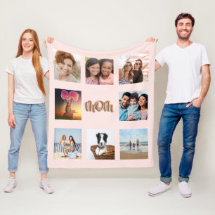 Couverture Polaire Mère rose or blush photo collage maman