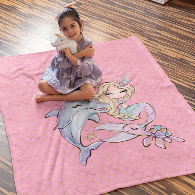 Couverture Polaire Mermaid Rose or mignonne fille chambre enfants (Mermaid Pink Gold Cute Girl Bedroom Kids Fleece Blanket
)