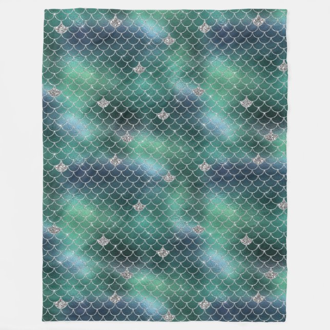 Couverture Polaire Mermaid Silver Turquoise Ocean Glitz (Devant)