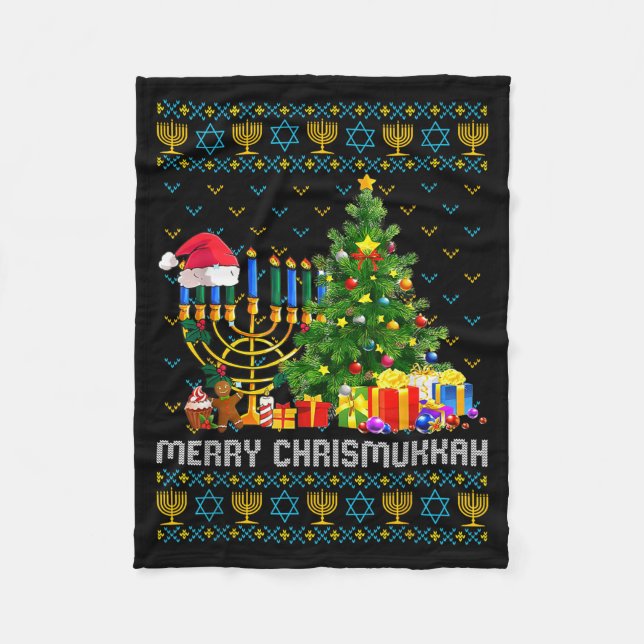 Couverture Polaire Merry Chrismukkah Happy Hanukkah Ugly Sweater Fami (Devant)
