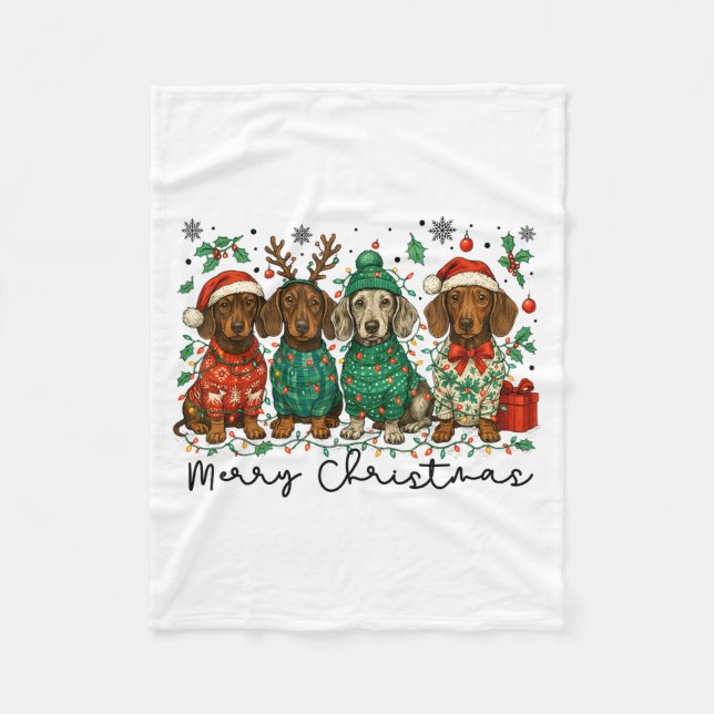 Couverture Polaire Merry Christmas Dachshund Dog Retro Xmas Puppy Men (Devant)