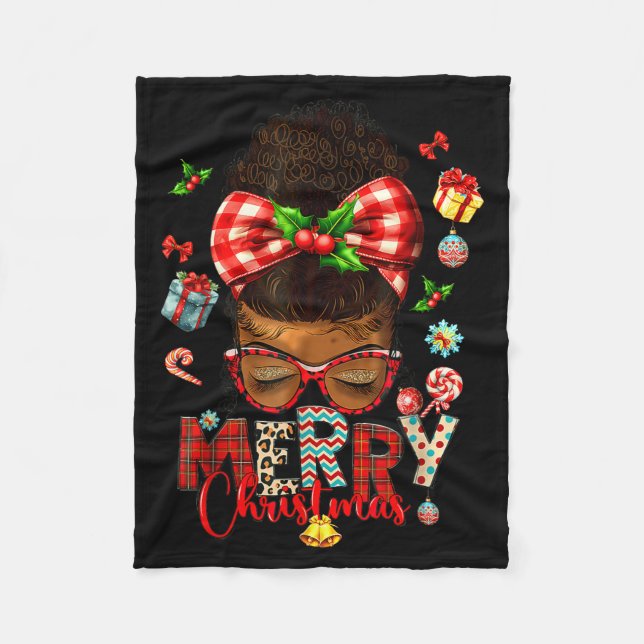 Couverture Polaire Merry Christmas Messy Bun Black Women African Amer (Devant)