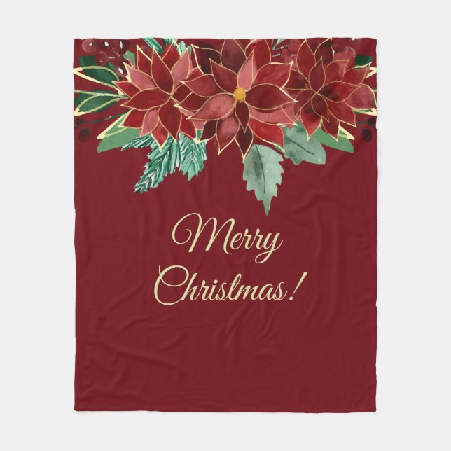 Couverture Polaire Merry Christmas Poinsettia (Devant)