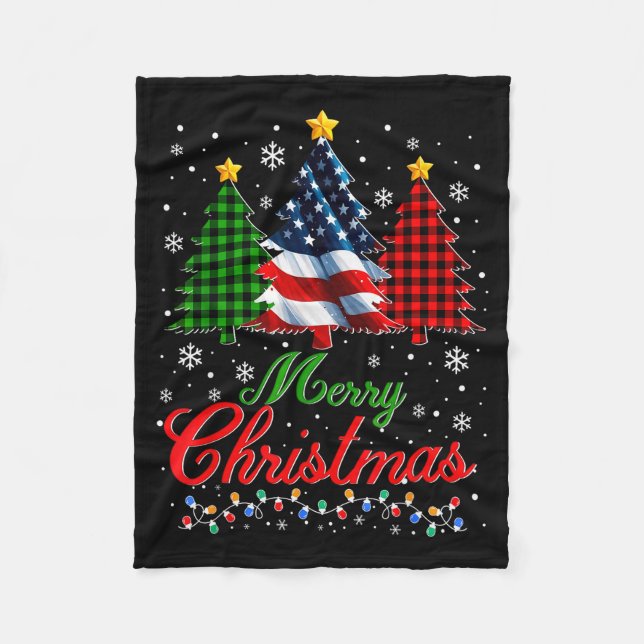 Couverture Polaire Merry Christmas Tree Plaid Us Flag Snowflake Xmas  (Devant)