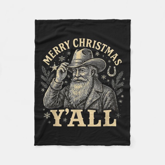 Couverture Polaire Merry Christmas Y’all Cowboy Western Santa Tee  (Devant)