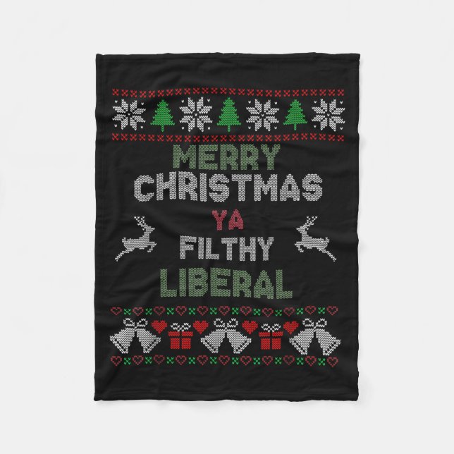 Couverture Polaire Merry Christmas Ya Filthy Liberal Ugly Knit Funny  (Devant)