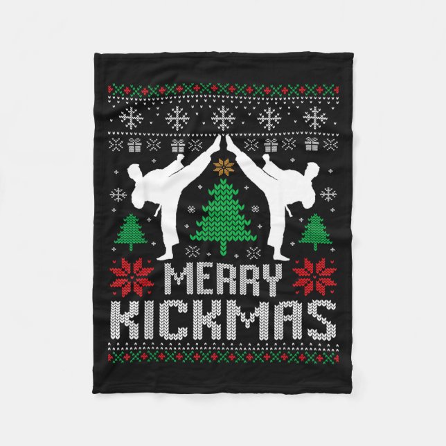 Couverture Polaire Merry Kickmas Karate Jiu Jitsu Ugly Christmas Xmas (Devant)