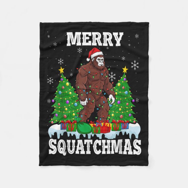 Couverture Polaire Merry Squatchmas Christmas Tree Santa Bigfoot Sasq (Devant)