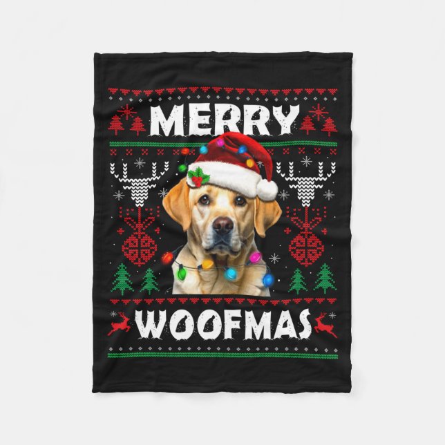 Couverture Polaire Merry Woofmas Yellow Labrador Christmas Ugly Sweat (Devant)