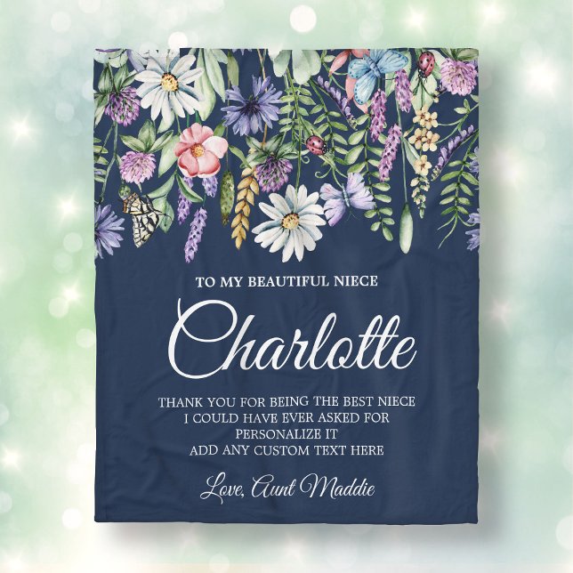 Couverture Polaire Message personnalisé des Fleurs sauvages de nièce (Niece Wildflowers Personalized Message Fleece Blanket
)