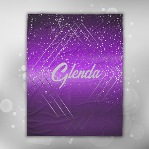 Couverture Polaire Métal brossé violet moderne avec Monogramme argent