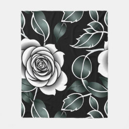 Couverture Polaire Metallic Silver Roses With Dark Green Leaves