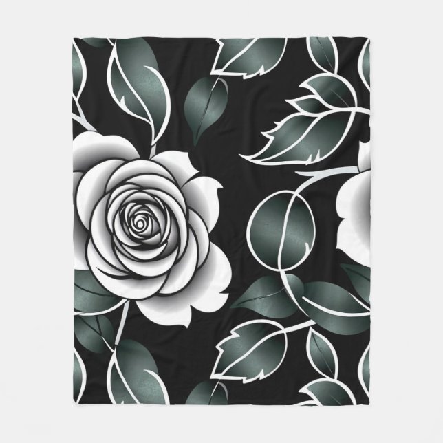 Couverture Polaire Metallic Silver Roses With Dark Green Leaves (Devant)