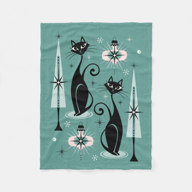 Couverture Polaire Mid Century Atomic Kitty Noël ©studioxtine (Devant)