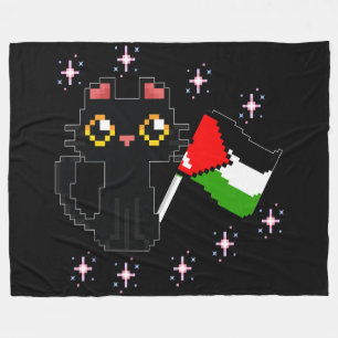 Couverture Polaire mignon chat noir tient drapeau de la Palestine