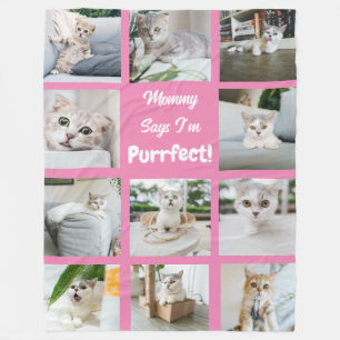 Couverture Polaire Mignon Je suis Purrfect Chat Collage photo rose