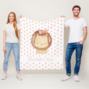 Couverture Polaire Mignon Lionceau Aquarelle Personnalisé Fleurs Rose
