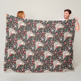 Couverture Polaire Mignon Paresseux Endormi Somnolent Buvant du Café