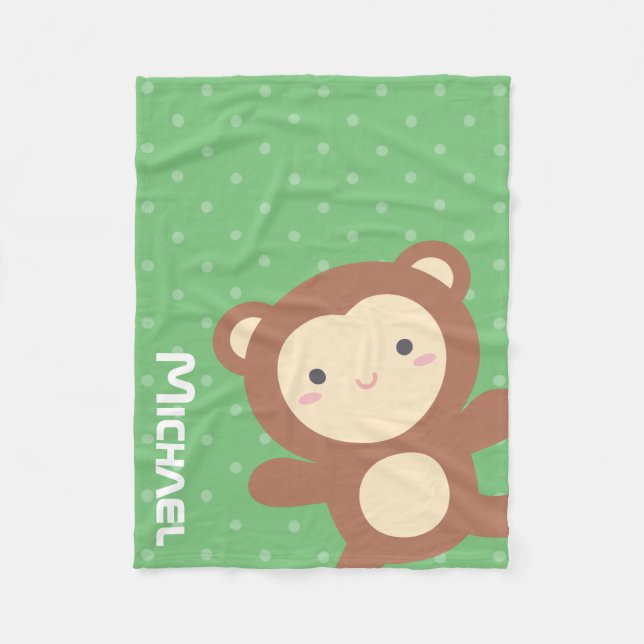 Couverture Polaire Mignon Singe Kawaii Points Verts (Devant)