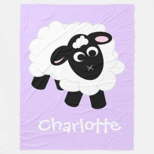 Couverture Polaire Mignonne caricature Mouton Mauve Nom Fleece Blanch