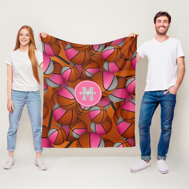Couverture Polaire mignonne filles gris rose sport basket-ball (En situation)