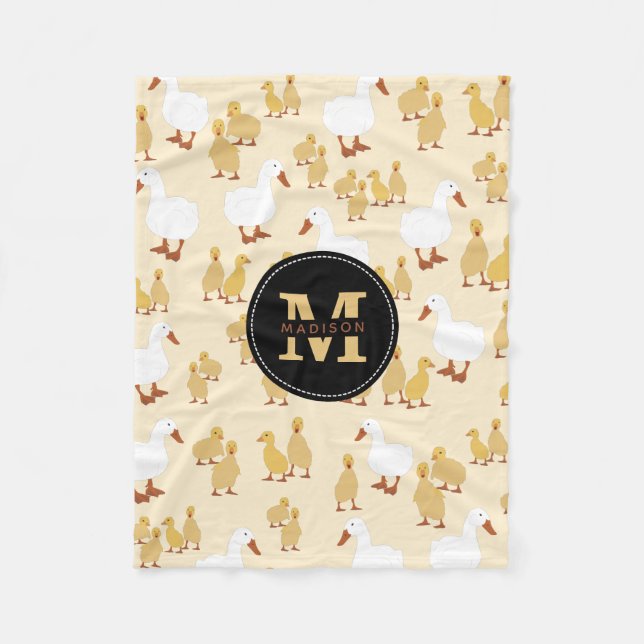 Couverture Polaire Mignonne Mère Canard & Bébé Motif Monogramme (Devant)