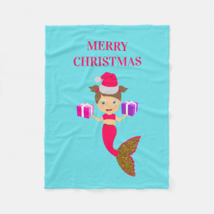 Couverture Polaire Mignonne Noël Sirène fille Santa Chapeau en mer