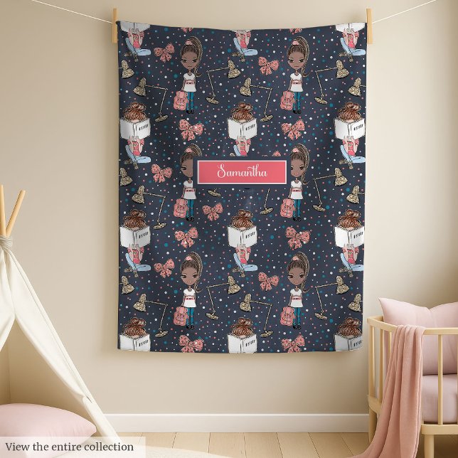 Couverture Polaire Mignonne petite fille en peau noire retour à la co (Cute black skin little girl back to school blanket)