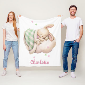 Couverture Polaire Mignonne petite fille lapin dormant sur un nuage