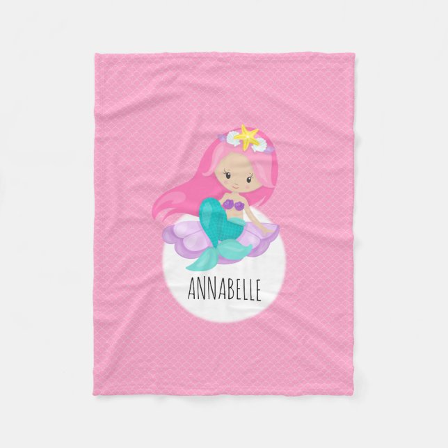 Couverture Polaire Mignonne Sirène Princesse Fille Mer Coquille Pales (Devant)