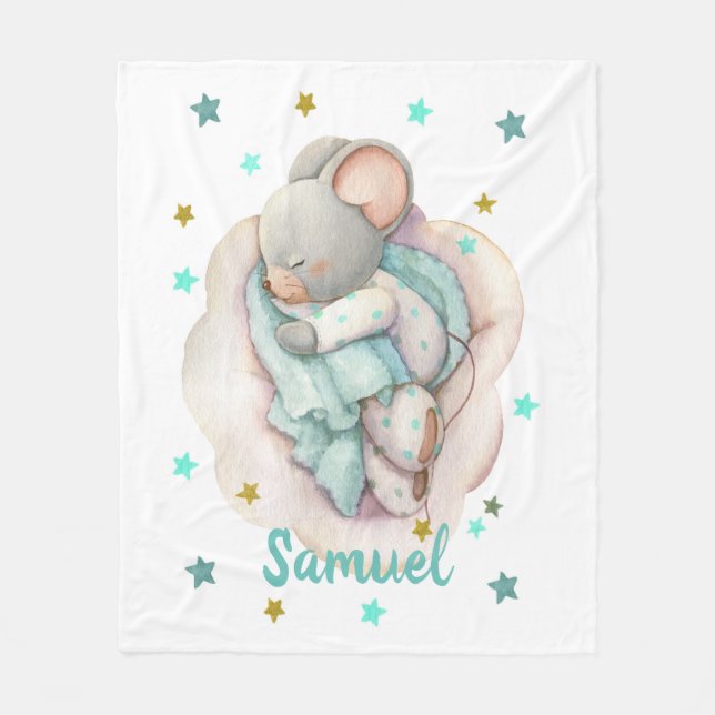 Couverture Polaire Mignonne souris bébé dormant sur un nuage (Devant)