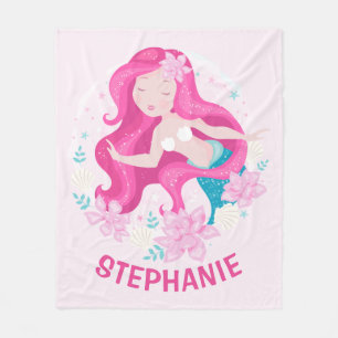 Couverture Polaire Mignonnes Filles Sirène aux Cheveux Roses Fantaisi