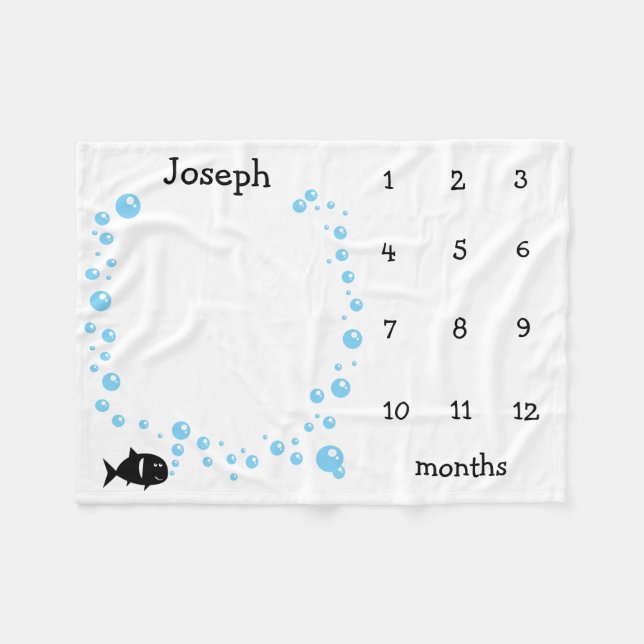Couverture Polaire Milestone Personnalisé Bébé mois bulles de poisson (Devant (Horizontal))