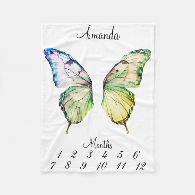 Couverture Polaire Milestone rose papillon ailes Baby Keepsaké (Devant)