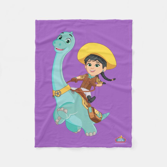 Couverture Polaire Min & Clover | Joyeux Cowgirl & Brontosaurus Ride (Devant)