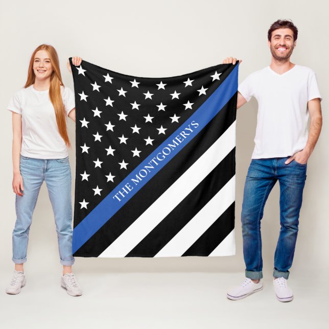 Couverture Polaire Mince Ligne bleue Police Indicateur Nom du monogra (En situation)