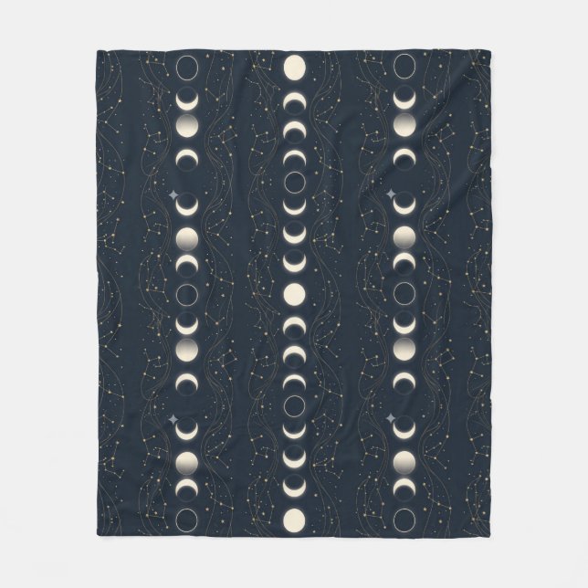 Couverture Polaire Minimalist Lunar Phases Pattern with Stars and Nig (Devant)