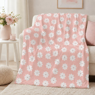 Couverture Polaire Minimaliste Années Soixante-Dix Rose Pâle Fleur de